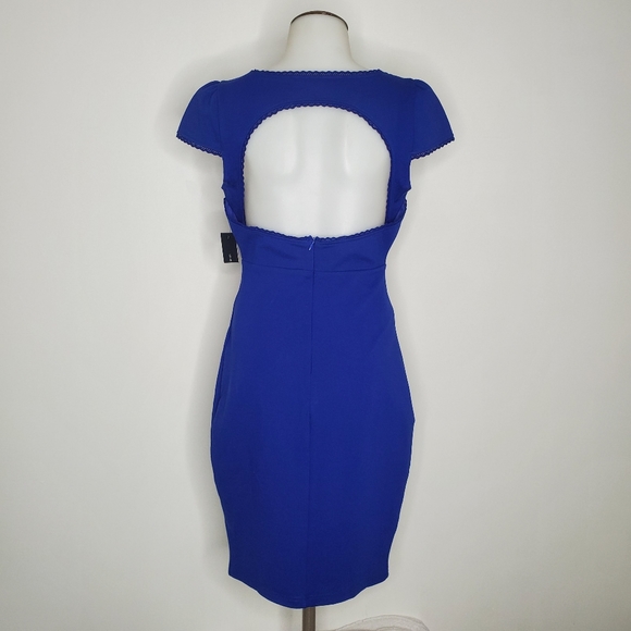 NEW | Lulu's | Blue " Serena " Bodycon Short Sleeve Open Back Dress - Picture 12 of 12